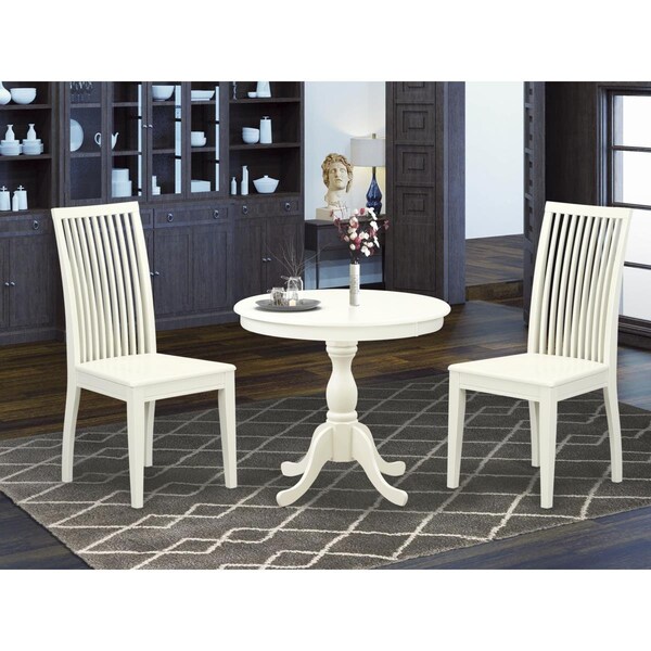 East West Furniture 3 Piece Antique Dining Room Set - Linen White AMIP3-LWH-W - main